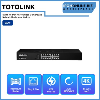 TOTOLINK SW16 16 Port 10/100Mbps Unmanaged Network Rackmount Switch